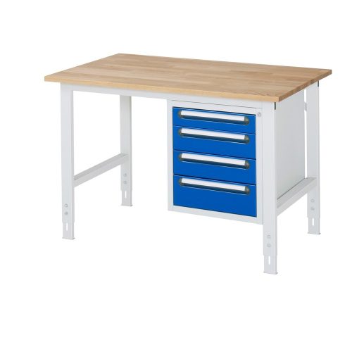 kaiserkraft, kaiserkraft Arbeitstisch mit Schubladenschrank, Unterbau-Container mit 4 Schubladen 1 x 90, 2 x 120, 1 x 140 mm, BxT 1250 x 800 mm, B-Platte, Stärke 25 mm
