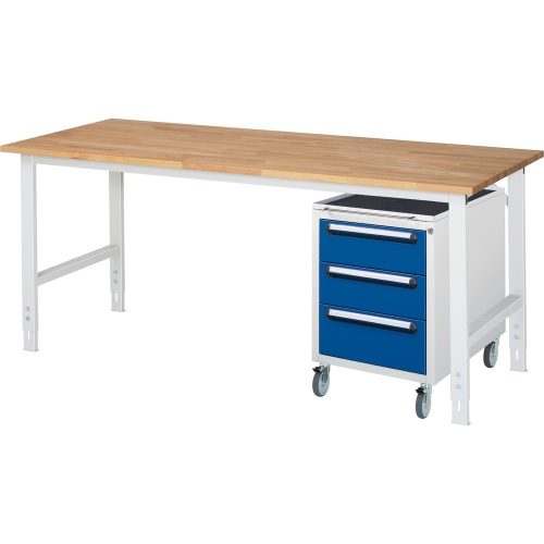 kaiserkraft, kaiserkraft Arbeitstisch mit Schubladenschrank, Roll-Container mit 3 Schubladen 2 x 150, 1 x 180 mm, BxT 2000 x 800 mm, B-Platte, Stärke 25 mm
