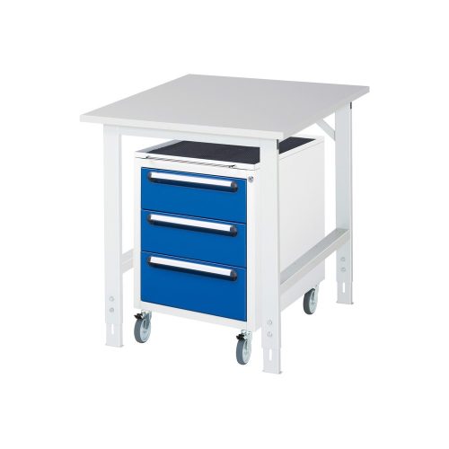 RAU Werkstatt-Set TOM 2-teilig, mit Werktisch, HxBxT 760-1.080 x 750 x 1.000 mm, Arbeitsplatte Melamin-Belag, zzgl. Roll-Container mit 3 Schubladen, HxBxT 690 x 480 x 600 mm