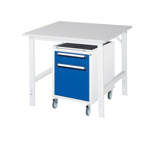 RAU Werkstatt-Set TOM 2-teilig, mit Werktisch, HxBxT 760-1.080 x 1.000 x 1.000 mm, Arbeitsplatte Melamin-Belag, zzgl. Roll-Container mit 2 Schubladen, HxBxT 690 x 480 x 600 mm