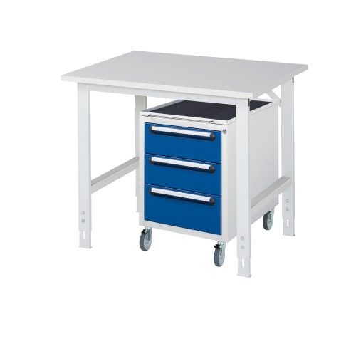 kaiserkraft, kaiserkraft Arbeitstisch mit Schubladenschrank, Roll-Container mit 3 Schubladen 2 x 150, 1 x 180 mm, BxT 1000 x 800 mm, M-Platte, Stärke 22 mm
