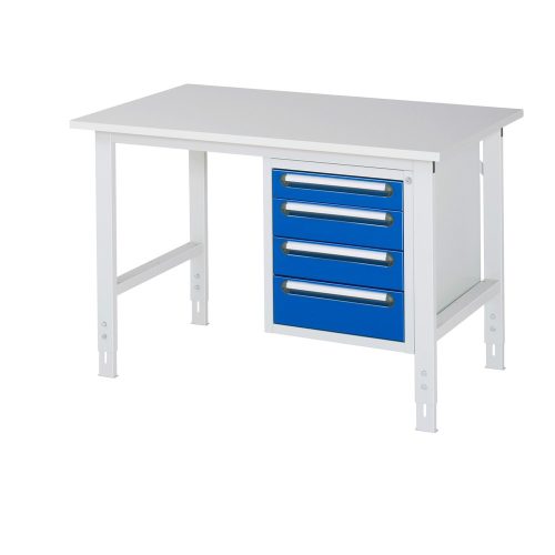 RAU höhenverstellbarer Werktisch Serie TOM, HxBxT 760-1.080 x 1.250 x 800 mm, 4 Schubladen, Arbeitsplatte Melamin-Belag