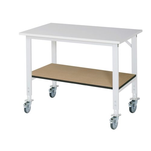 RAU höhenverstellbarer, mobiler Werktisch Serie TOM, HxBxT 910-1.230 x 1.250 x 800 mm, Arbeitsplatte Melamin-Belag