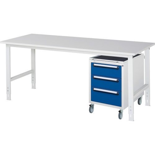 RAU Werkstatt-Set TOM 2-teilig, mit Werktisch, HxBxT 760-1.080 x 2.500 x 800 mm, Arbeitsplatte Melamin-Belag, zzgl. Roll-Container mit 3 Schubladen, HxBxT 690 x 480 x 600 mm