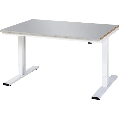 RAU elektrisch höhenverstellbarer Werktisch Serie adlatus 300, HxBxT 720-1.120 x 1.500 x 1.000 mm, Edelstahlblech-Belag Arbeitsplatte