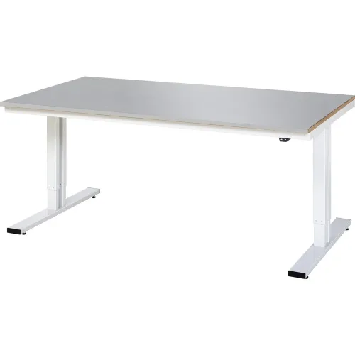 RAU elektrisch höhenverstellbarer Werktisch Serie adlatus 300, HxBxT 720-1.120 x 2.000 x 1.000 mm, Edelstahlblech-Belag Arbeitsplatte