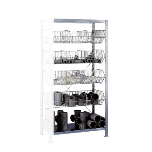SCHULTE, Drahtgitterkorb-Steckregal, verzinkt, BxT 1000 x 500 mm, mit 4 Körben, Anbauregal, Höhe 2000 mm SCHULTE