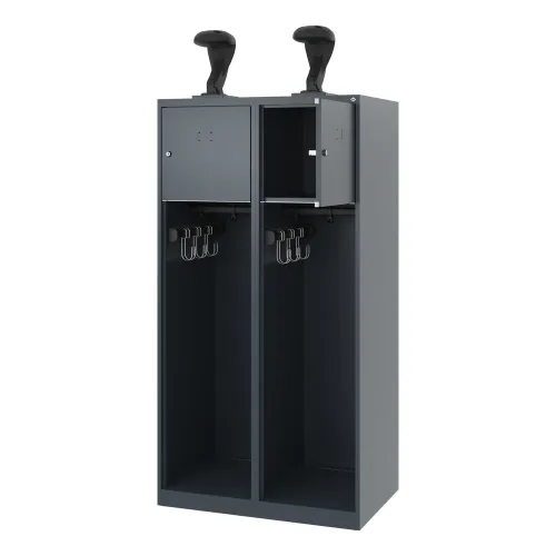 C+P Feuerwehrspind YOUNGSTER, Bodengleiter, 2 Abteile, HxBxT 1.530 x 800 x 500 mm, anthrazitgrau, mit Helmhalter