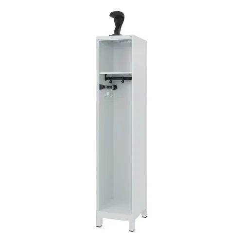 C+P Feuerwehrspind EXPERT, Füsse, 1 Abteil, HxBxT 1.850 x 400 x 500 mm, lichtgrau, mit Helmhalter