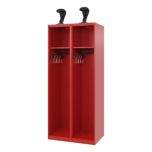 C + P, C+P Feuerwehrspind Evolo, Modell EXPERT, 2 Abteile, B 800 x T 500 x H 1850 mm, Bodengleiter, Helmhalter, feuerrot RAL 3000