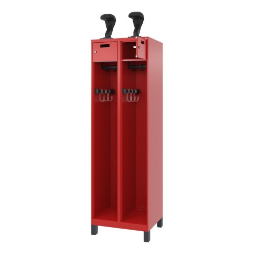 C + P, C+P Feuerwehrspind Evolo, Modell PRAKTUS, 2 Abteile, H 1950 x B 600 x T 500 mm, Füsse, feuerrot RAL 3000