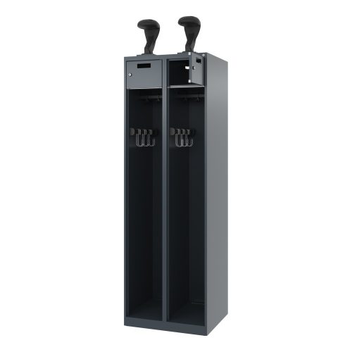 C+P Feuerwehrspind PRAKTUS, Bodengleiter, 2 Abteile, HxBxT 1.850 x 600 x 500 mm, anthrazitgrau, mit Helmhalter
