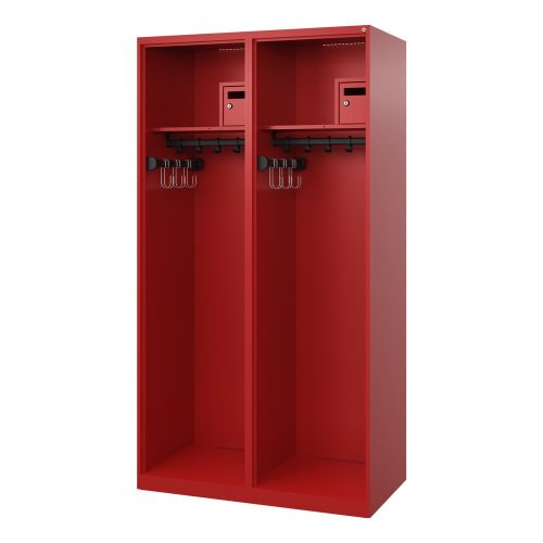 C + P, Feuerwehrspind C+P Evolo Flexo, 2 Abteile, ohne Helmhalter, Bodengleiter, B 1000 x T 500 x H 1850 mm, RAL 3000 Feuerrot