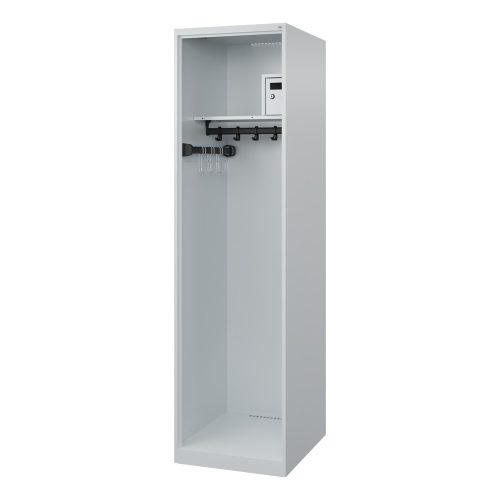 C + P, Feuerwehrspind C+P Evolo Flexo, 1 Abteil, ohne Helmhalter, Bodengleiter, B 500 x T 600 x H 1850 mm, RAL 7035 Lichtgrau