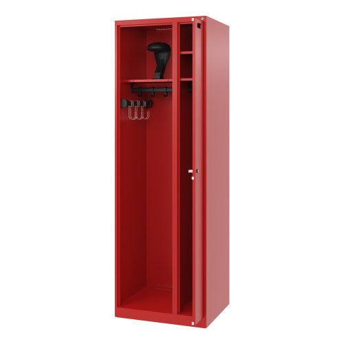C + P, Feuerwehrspind C+P Evolo Kombi, 2 Abteile für 1 Person, mit Helmhalter, Bodengleiter, B 600 x T 500 x H 1850 mm, RAL 3000 Feuerrot