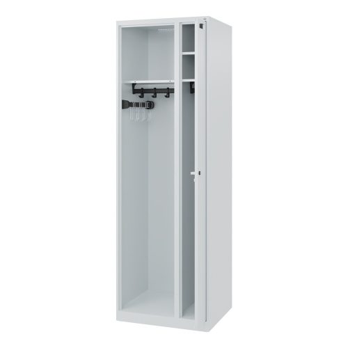 C + P, Feuerwehrspind C+P Evolo Kombi, 2 Abteile für 1 Person, ohne Helmhalter, Bodengleiter, B 600 x T 500 x H 1850 mm, RAL 7035 Lichtgrau