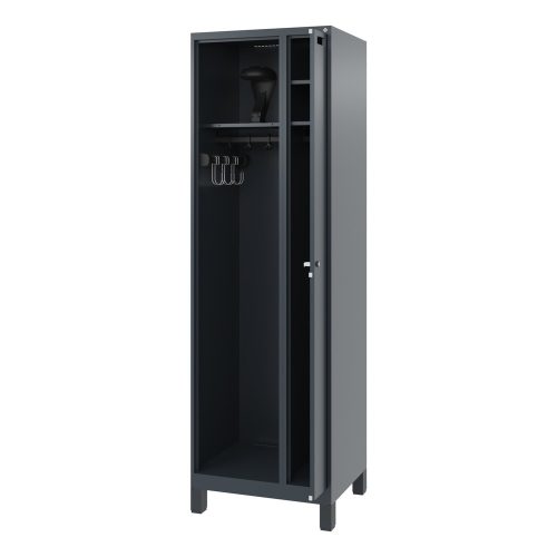 C + P, Feuerwehrspind C+P Evolo Kombi, 2 Abteile für 1 Person, mit Helmhalter, Füsse, B 600 x T 500 x H 1950 mm, RAL 7016 Anthrazitgrau/RAL 7021 Schwarzgrau
