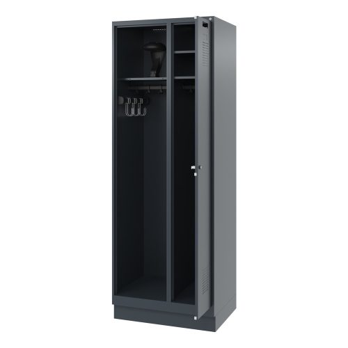 C + P, C+P Feuerwehrspind Evolo, Modell KOMBI, 2 Abteile, H 1950 x B 700 x T 500 mm,  Sockel, anthrazitgrau RAL 7016