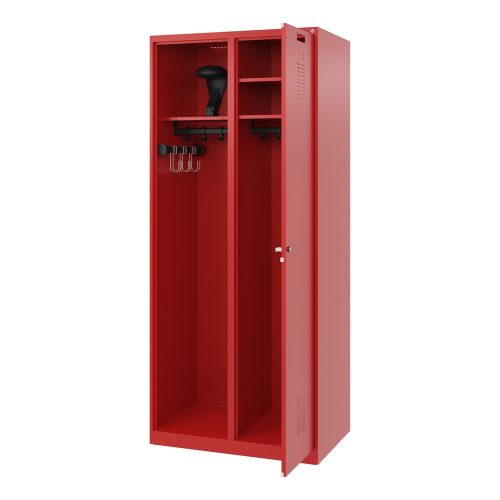C + P, Feuerwehrspind C+P Evolo Kombi, 2 Abteile für 1 Person, mit Helmhalter, Bodengleiter, B 800 x T 500 x H 1850 mm, RAL 3000 Feuerrot