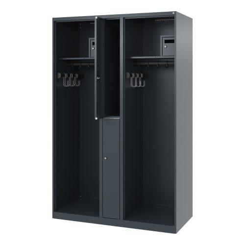 C + P, Feuerwehrspind C+P Evolo Maxi, 4 Abteile für 2 Personen, ohne Helmhalter, Bodengleiter, B 1200 x T 500 x H 1850 mm, RAL 7016 Anthrazitgrau