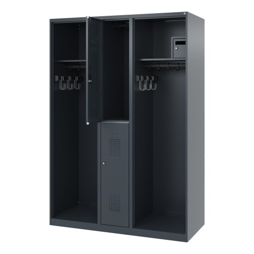 C + P, Feuerwehrspind C+P Evolo Maxi, 4 Abteile für 2 Personen, ohne Helmhalter, Bodengleiter, B 1300 x T 500 x H 1850 mm, RAL 7016 Anthrazitgrau