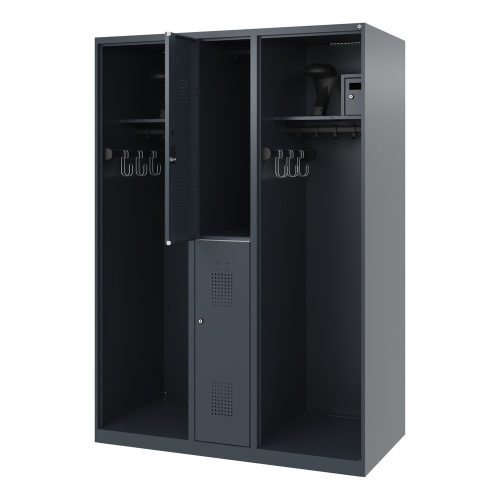 C + P, Feuerwehrspind C+P Evolo Maxi, 4 Abteile für 2 Personen, mit Helmhalter, Bodengleiter, B 1300 x T 600 x H 1850 mm, RAL 7016 Anthrazitgrau