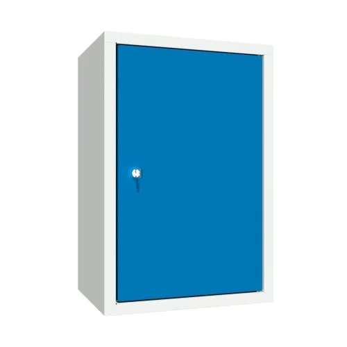 Pavoy, Hängeschrank, Höhe 600 mm, mit Vollblechtür/en, Breite 400 mm, gelochte Rückwand, grau / blau Pavoy
