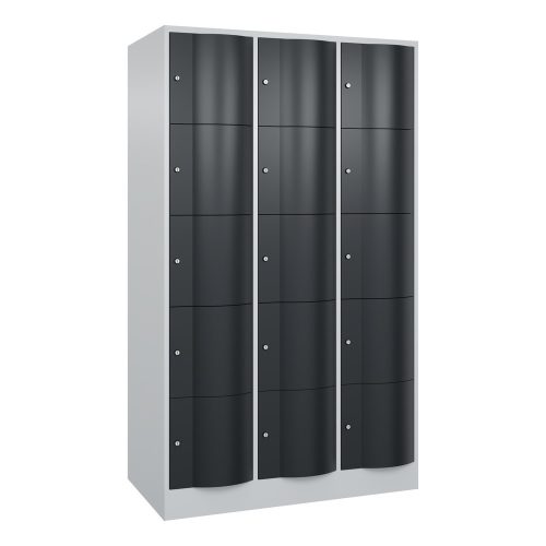 C+P Schliessfachschrank mit 'rabaukensicheren' Türen, 3 x 5 Fächer, HxBxT 1.950 x 1.150 x 640 mm, lichtgrau, anthrazitgrau