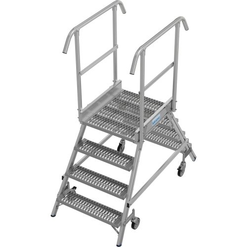KRAUSE® STABILO fahrbare Podestleiter, beidseitig begehbar, Profilrost R13, 2 x 4 Stufen
