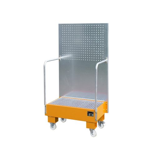 undefined, Fahrbare Auffangwanne LPW 60-2, mit Lochplattenwand, aus Stahl, Kapazität 2 x 60-Liter Fass, orange