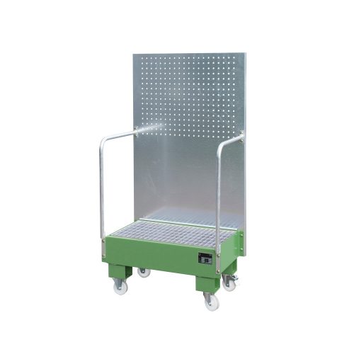 undefined, Fahrbare Auffangwanne LPW 60-2, mit Lochplattenwand, aus Stahl, Kapazität 2 x 60-Liter Fass, grün