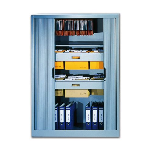 C+P, Rollladenschrank mit Horizontal-Jalousie, HxBxT 1660 x 1200 x 420 mm, 3 Fachböden, 4 Ordnerhöhen, schwarzgrau C+P