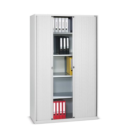 Bisley, Euro-Rollladenschrank, Breite 1200 mm, 4 Fachböden, silber BISLEY