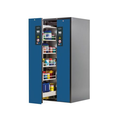 asecos® Brandschutzschrank V-MOVE-90 mit Vertikalauszug, HxBxT 1.966 x 819 x 860 mm, anthrazit, enzianblau