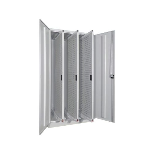 PAVOY Vertikalauszugschrank mit Lochwänden, 3 Auszüge, HxBxT 1.950 x 1.000 x 600 mm, lichtgrau, lichtgrau