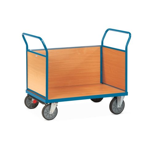FETRA, fetra® Plattformwagen, 3-seitig mit Holzwänden, Ladefläche BxT 700 x 1.000 mm, mit Zentralbremse