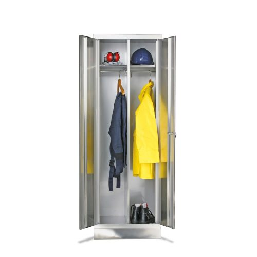 Reinsch Kleiderspind aus Edelstahl, 2 Kleiderstangen, 2 Hutböden, HxBxT 1.850 x 800 x 500 mm, Füsse