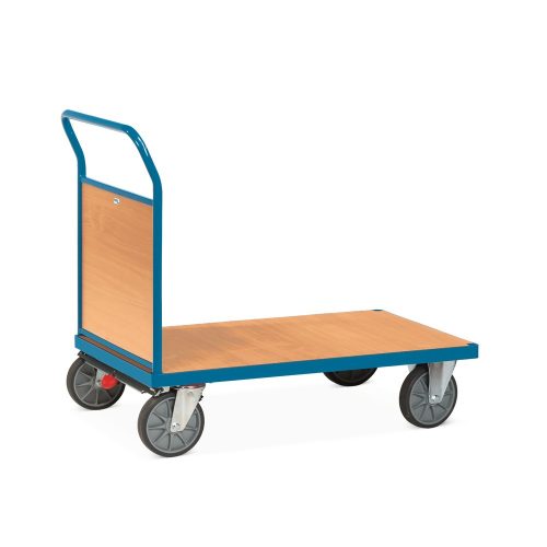 fetra® Plattformwagen, mit Holz-Stirnwand, Ladefläche BxT 500 x 850 mm, mit Zentralbremse