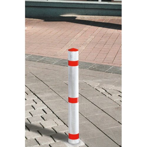 URBANUS Sperrpfosten aus Aluminium, umlegbar, Rundrohr Ø 76 mm zum Aufdübeln + Zylinderschlross, rot