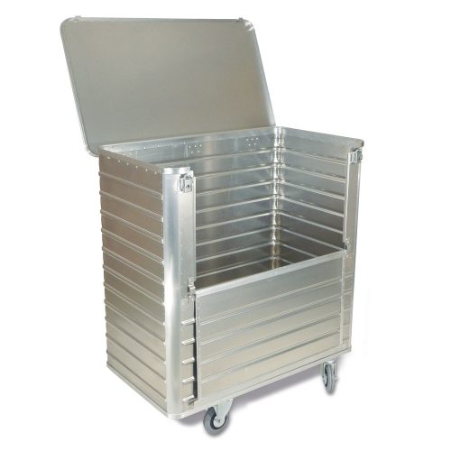 Alu-Kastenwagen mit halb abklappbarer Wand, 355 Liter, mit Deckel + Schlössern