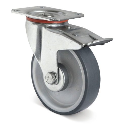 CASCOO, CASCOO Lenkrolle P2V2, mit Totalfeststeller, Rad-ø 100 mm x B 32 mm, Polypropylen-Felge, Elastomer-Lauffläche, grau, Rollenlager, bis 100 kg