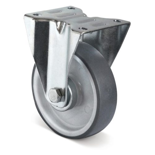 CASCOO, CASCOO Bockrolle P2V2, mit Rad-ø 125 mm x B 32 mm, Polypropylen-Felge, Elastomer-Lauffläche, grau, Rollenlager, bis 135 kg