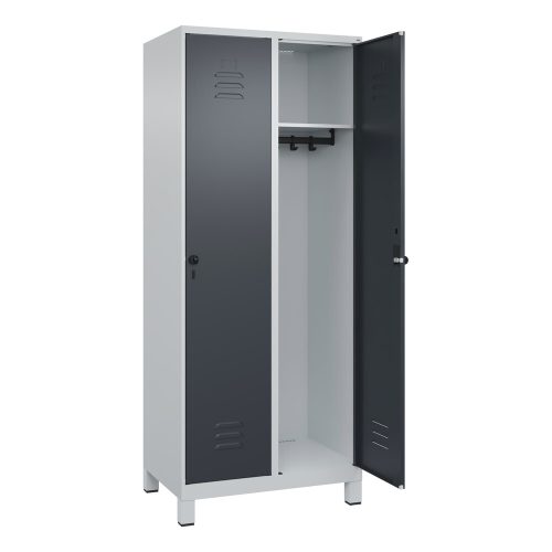 C+P Spind Classic PLUS, Füsse, 2 Abteile, HxBxT 1.950 x 800 x 500 mm, lichtgrau, anthrazitgrau, für Vorhängeschloss, ohne Mitteltrennwand