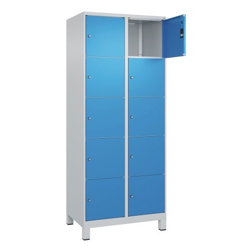 C+P, 5er-Schließfachschrank Classic PLUS, 2 Abteile, lichtgrau / lichtblau, B 800 mm, 10 Fächer, mit Füßen C+P