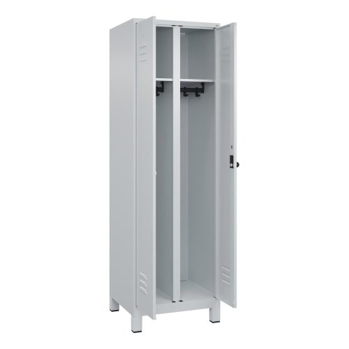 C+P Schwarz-Weiss-Spind Classic PLUS, Füsse, 2 Abteile, HxBxT 1.950 x 600 x 500 mm, lichtgrau, lichtgrau, für Vorhängeschloss