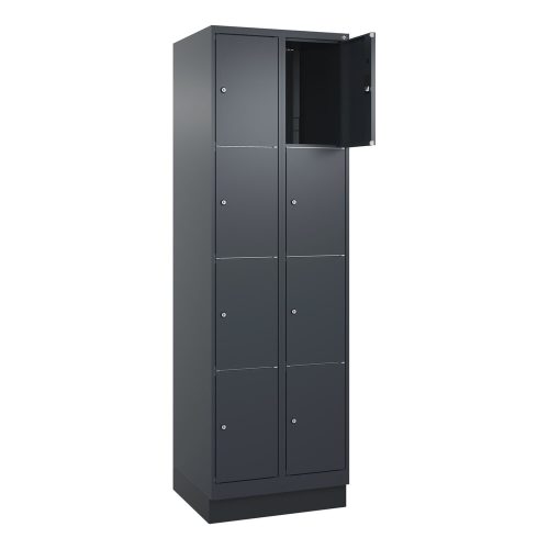 C+P, 4er-Schließfachschrank Classic PLUS, 2 Abteile, grau, B 600 mm, 8 Fächer, mit Bodensockel C+P