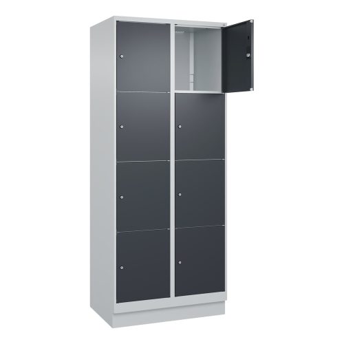 C+P Schliessfachschrank Classic PLUS, Sockel, 2 Abteile, HxBxT 1.950 x 800 x 500 mm, lichtgrau, anthrazitgrau, 8 Fächer, Zylinderschloss