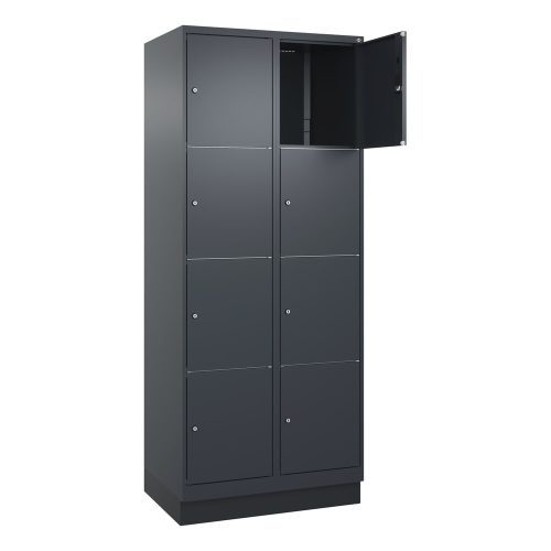 C+P, 4er-Schließfachschrank Classic PLUS, 2 Abteile, grau, B 800 mm, 8 Fächer, mit Bodensockel C+P