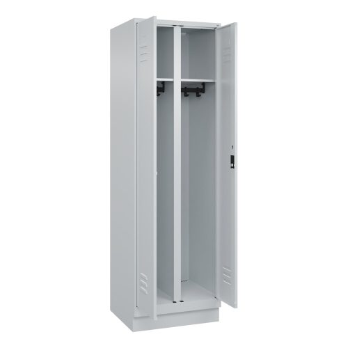 C+P, Schwarz-Weiß-Spind Classic PLUS, Trennwand mittig, 1 Abteil, lichtgrau, HxB 1950 x 600 mm, mit Bodensockel, Zylinderschloss C+P