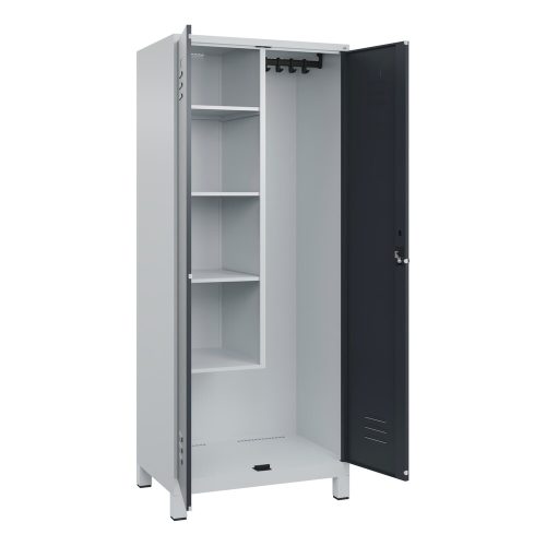 C+P Putzmittel-Spind Classic PLUS, Füsse, 2 Abteile, HxBxT 1.950 x 800 x 500 mm, lichtgrau, anthrazitgrau, für Vorhängeschloss